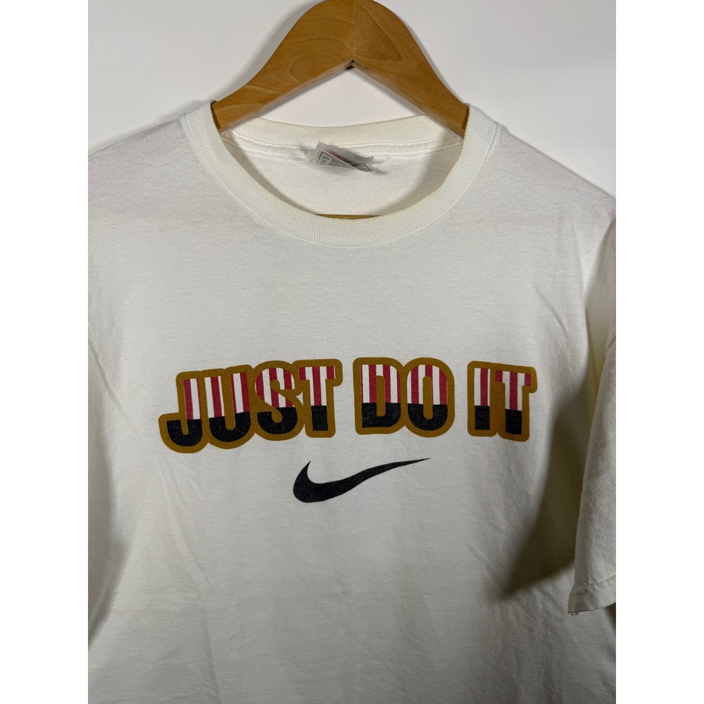 Vintage Nike Just Do It T-Shirt Mens Medium White Made in USA Graphic Swoosh 90s